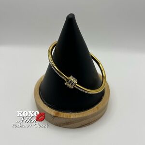 Gold tone Stainless Steel Bracelet with CZs Accent